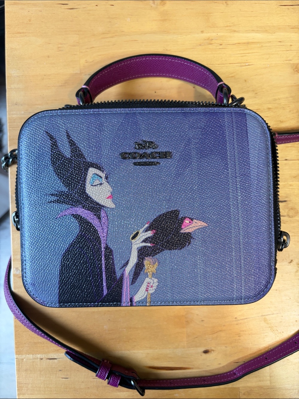 Coach Purple Maleficent Graphic Leather Crossbody